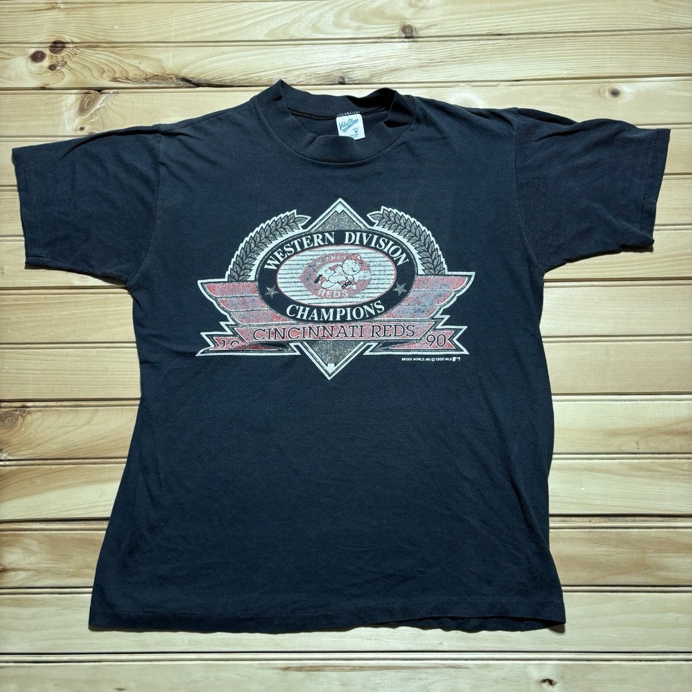 Vintage 90s Cincinnati Reds MLB Baseball 1990 Champions Faded Shirt Size M