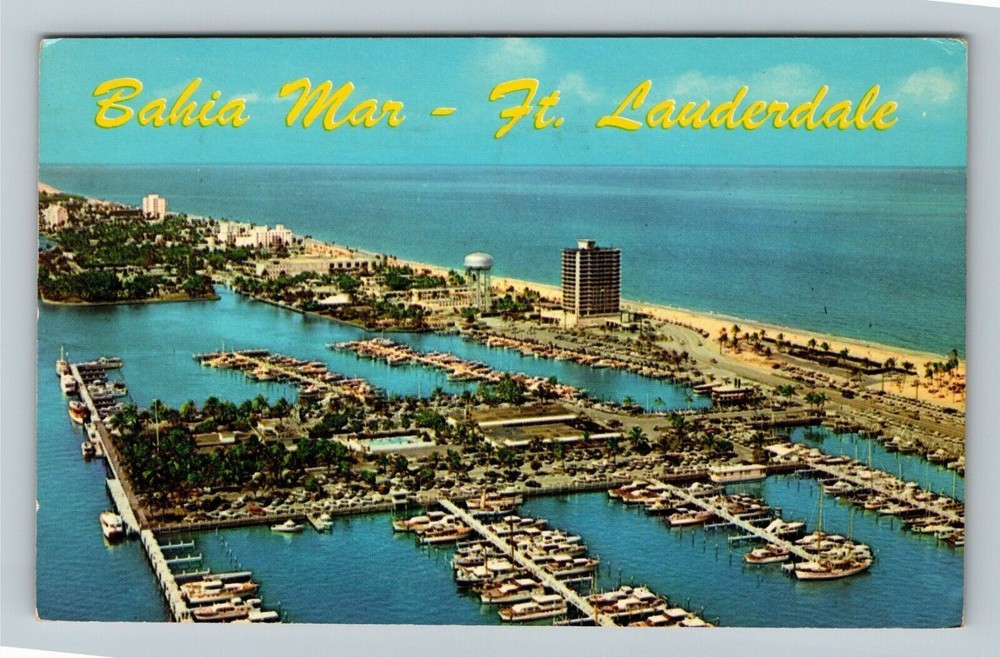 Fort Lauderdale FL-Florida, Aerial View Bahia Mar, c1966 Vintage Postcard