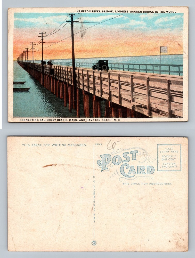 Hampton Beach, NH-New Hampshire, River Bridge Scene Post Vintage Postcard