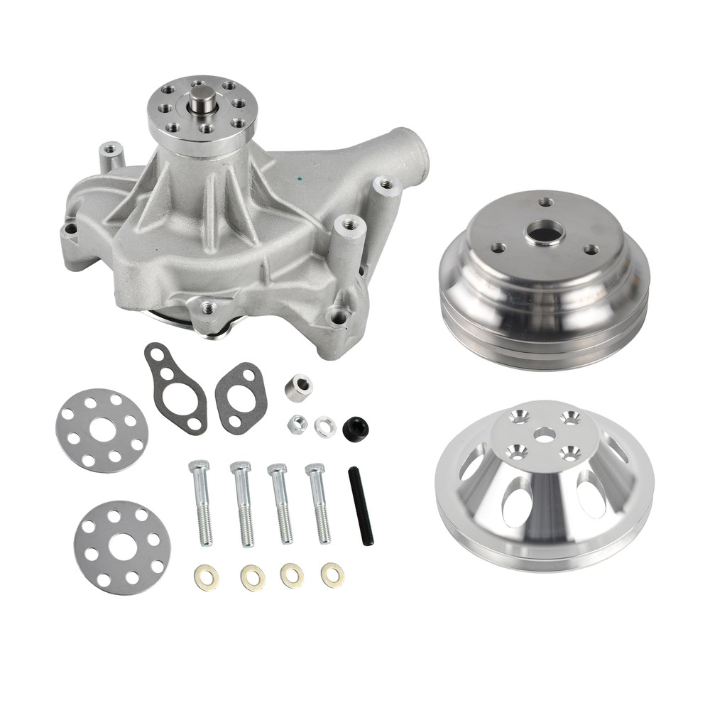 Satin Long Water Pump LWP Crankshaft Pulley Kit for SBC SB Chevy 350