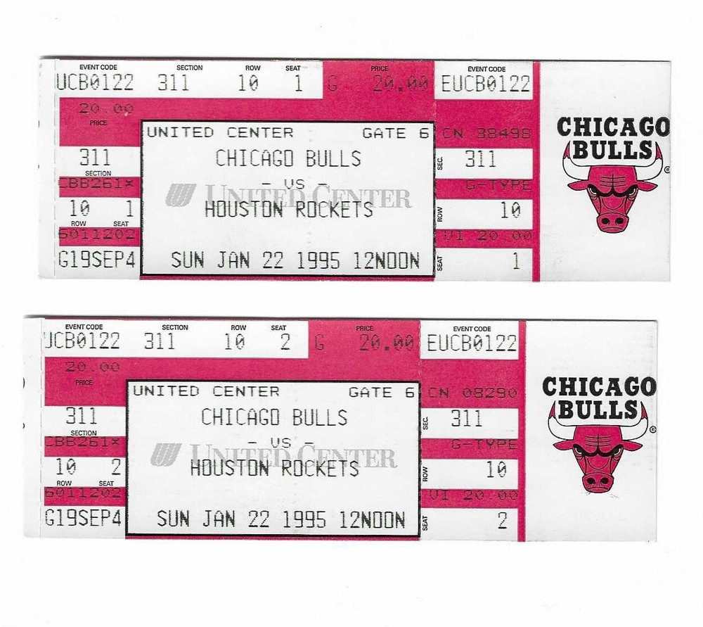 Chicago Bulls vs Houston Rockets Unused Basketball Tickets 1/22/1995