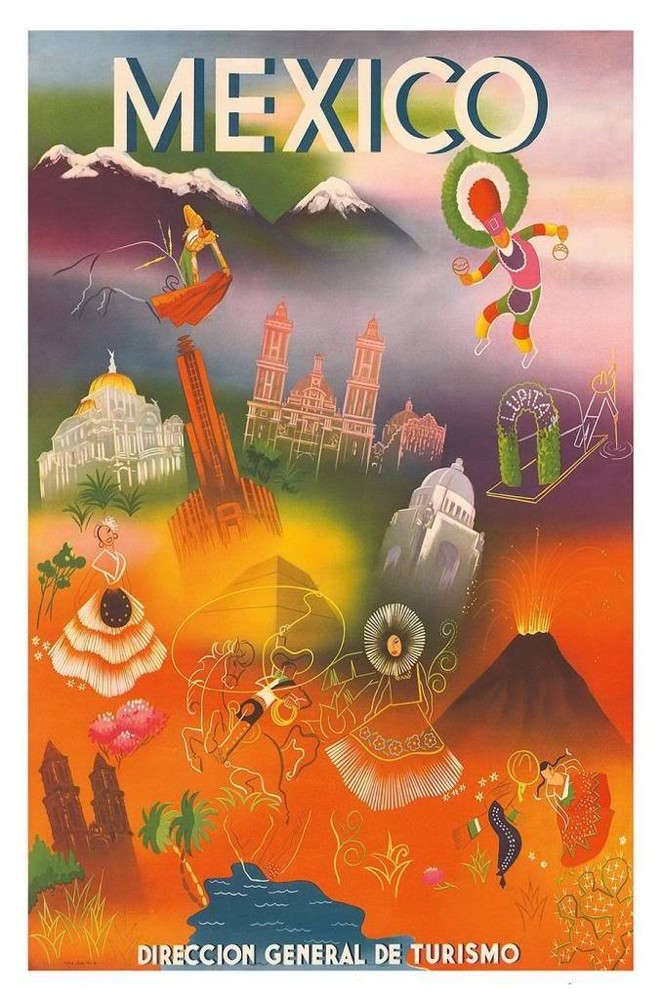 Cool Retro Travel Poster *FRAMED* CANVAS ART Colorful Mexico 24x16