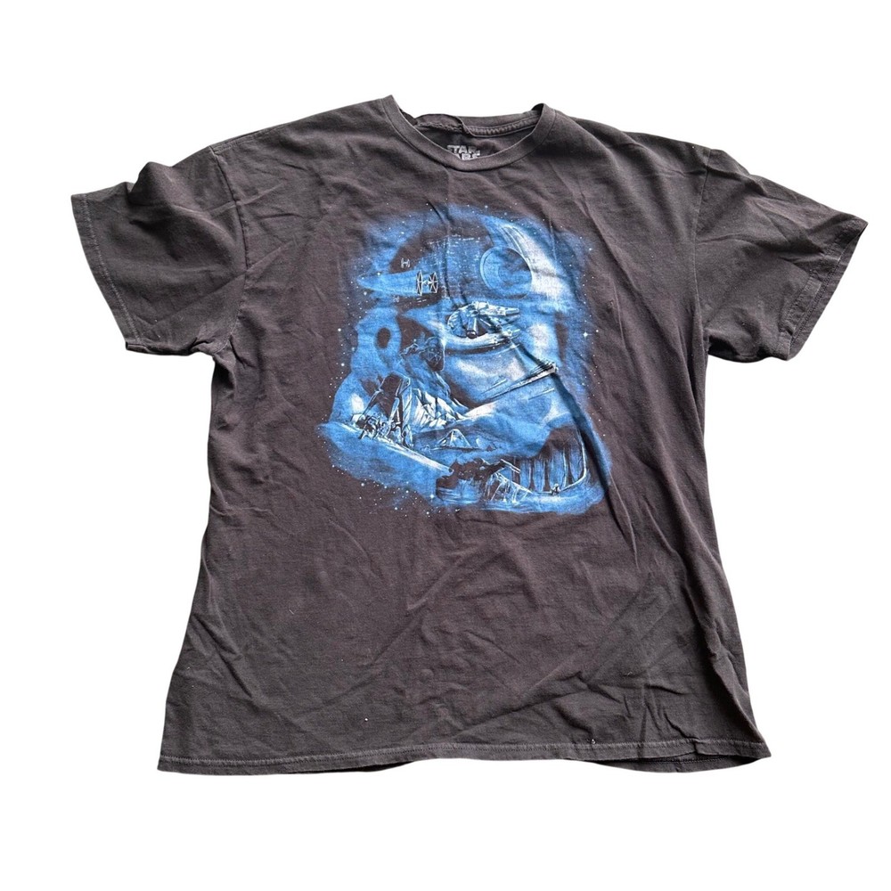Star Wars Fifth Sun Mens XL Black Graphic T-Shirt Darth Vader Death Star Blue
