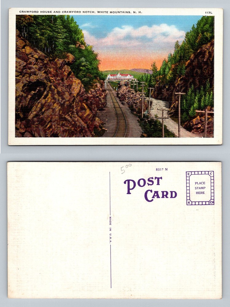 White Mountains, NH-New Hampshire Crawford Notch House Railroad Vintage Postcard
