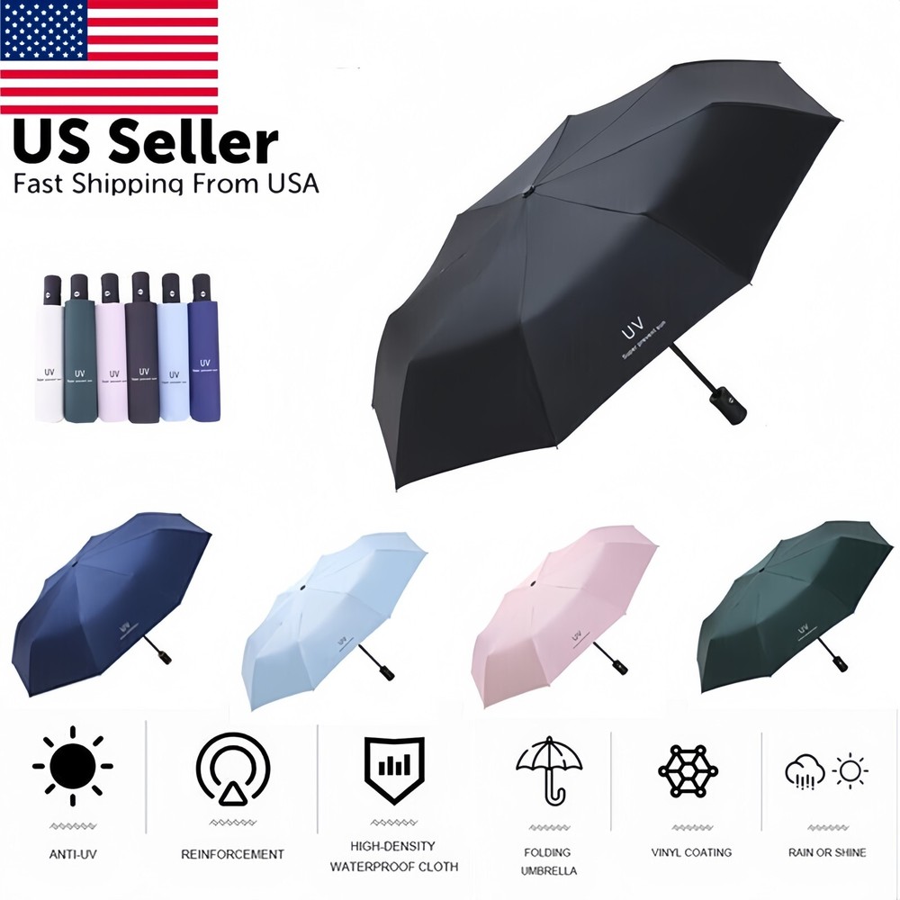 Automatic Black UV Sun Rain Windproof 3-Fold Compact Umbrella
