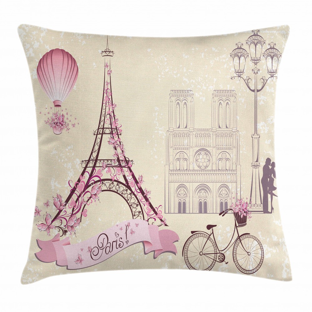 Floral Paris Eiffel Kiss Square Pillow Cover 16 Inches Cushion Case