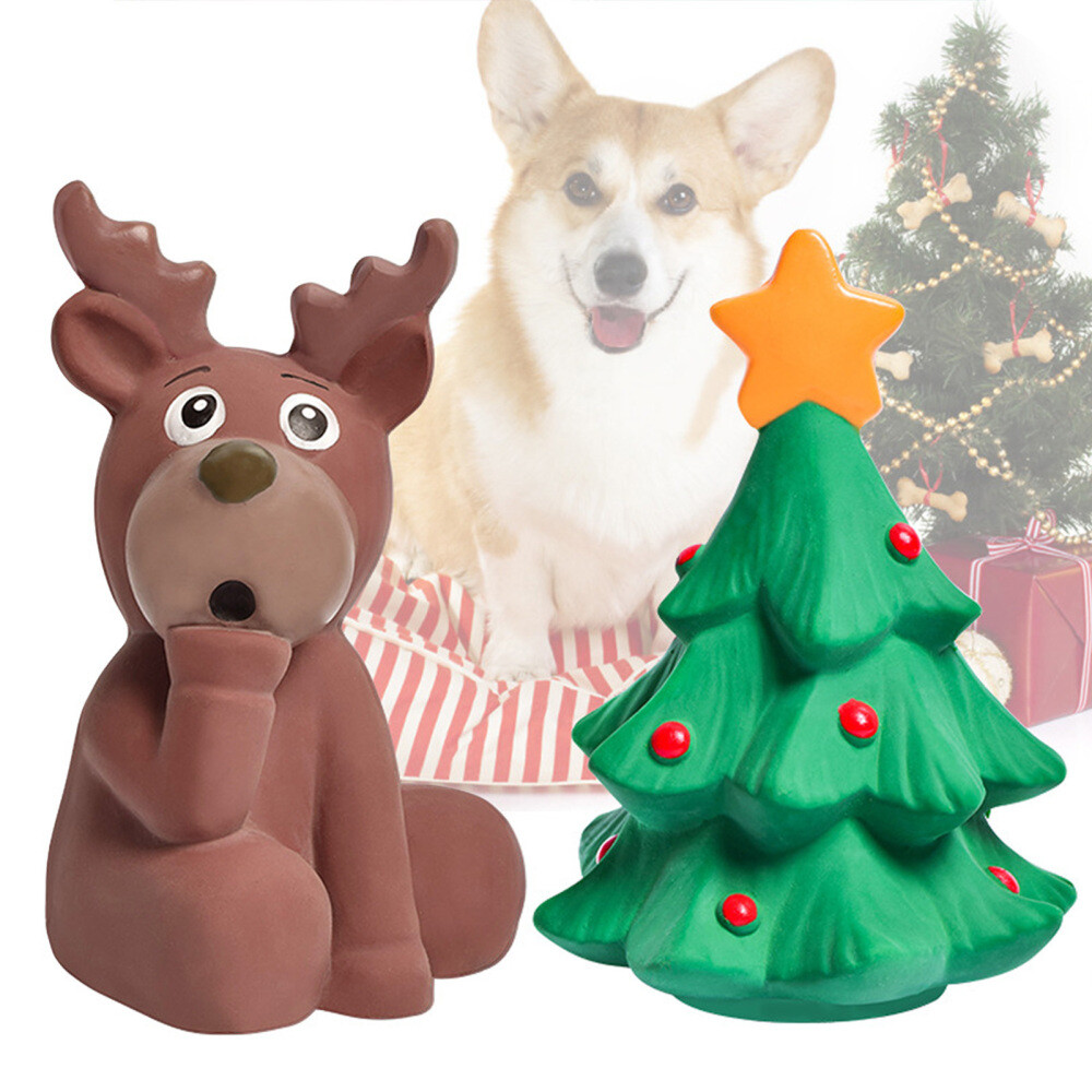 Dog Durable Squeaky Spiked Bone Chew Toy Pet Interactive Chewing Toys Xmas Gifts