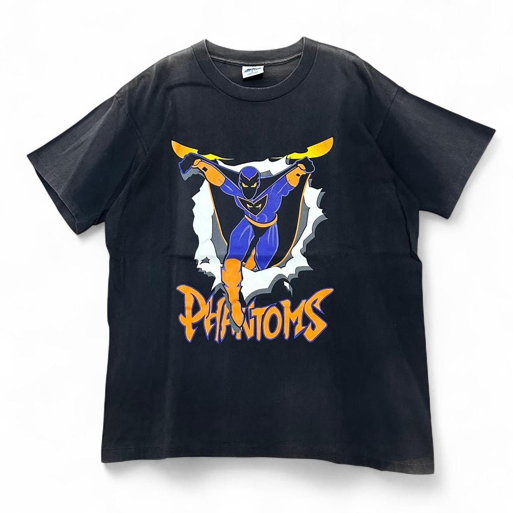 Vintage 90s apex one Philadelphia Phantoms crazy faded big graphic black tee