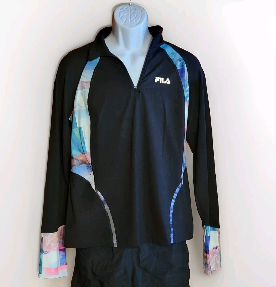 FILA Sport Black Running Jacket 1/4 Zip Long Sleeve Women's Sz L Thumbholes