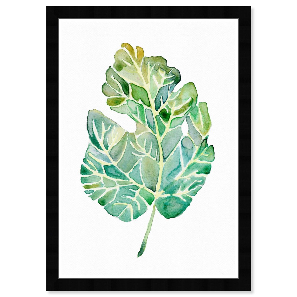Floral Fig Leaf Framed Wall Art Prints for Home Décor, 13x19 Inches, Green and White