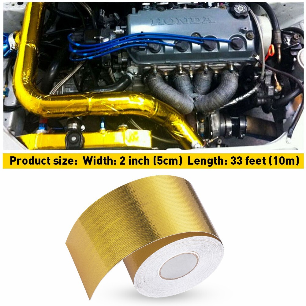 Car Intake Pipe Continuous Heat Reflective Self-Adhesive Shield Wrap Tape Gold