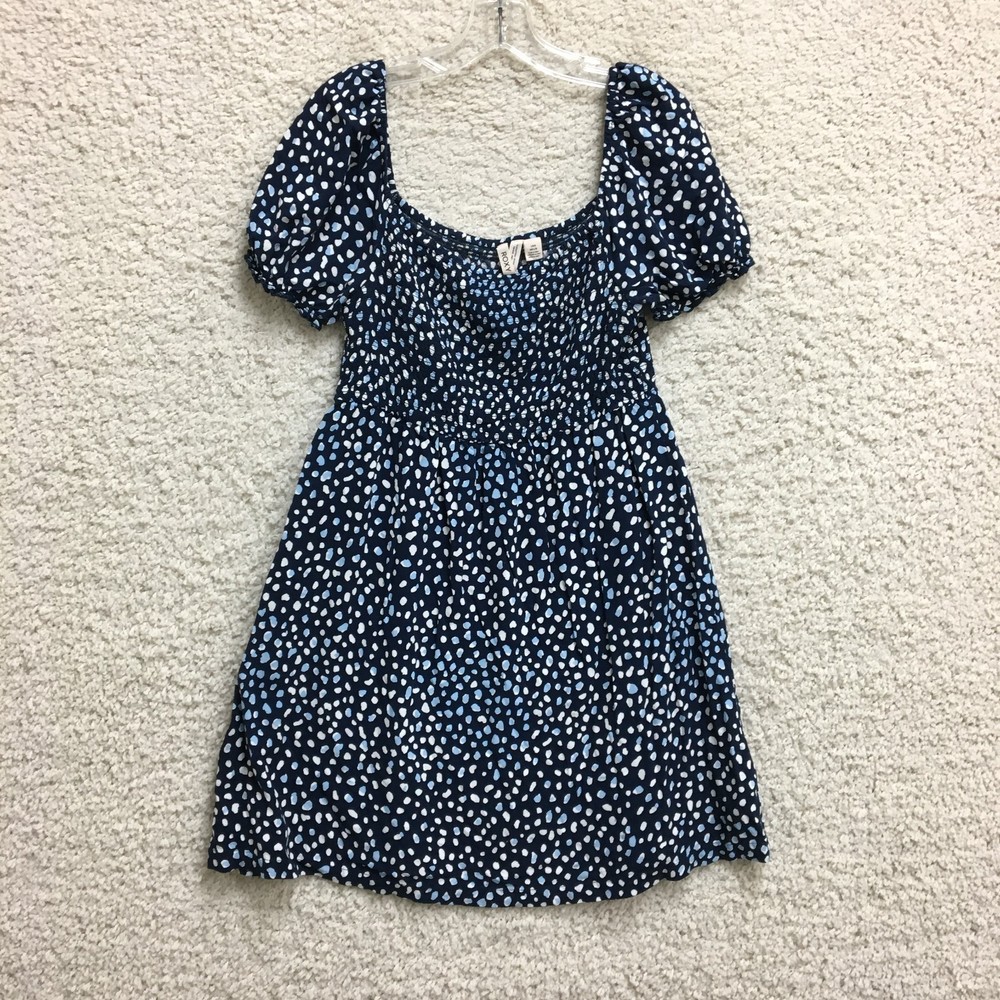 Roxy Dress Large Adult Blue Mini AOP Puffed Short Sleeve Babydoll A Line Womens
