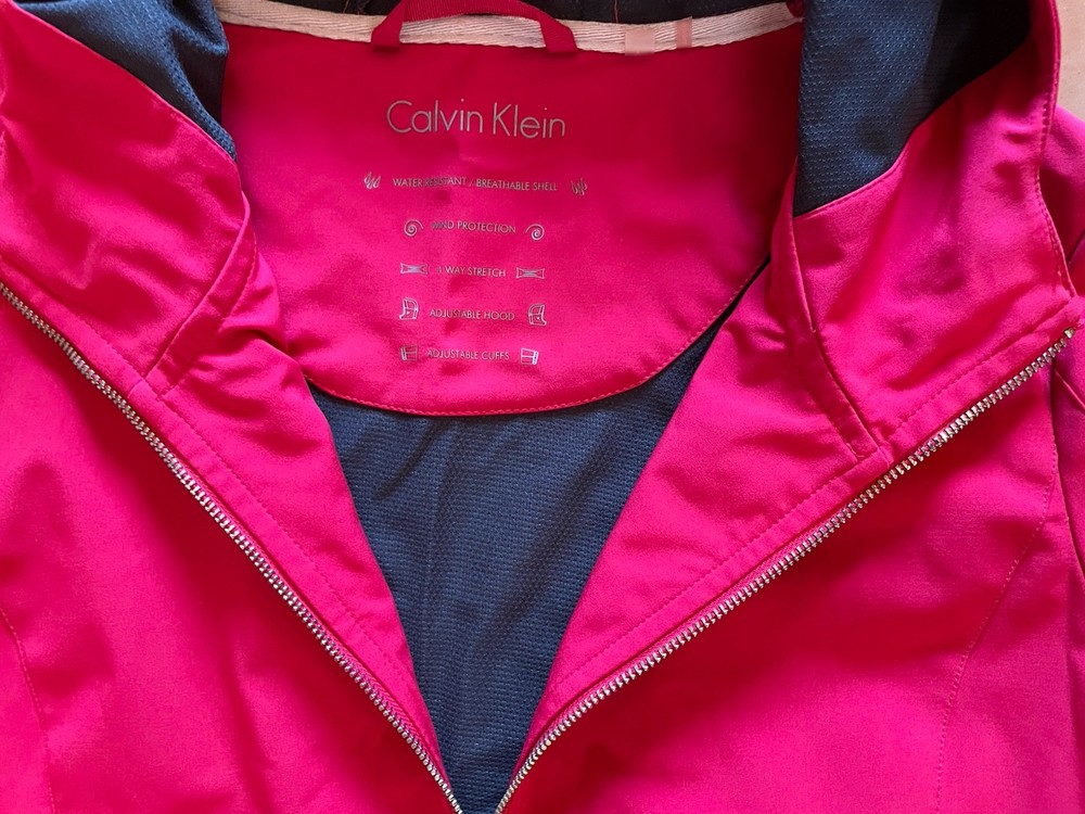 Calvin Klein Red Lined Spring Lightweight Coat, Raincoat Women’s Size L, Hooded