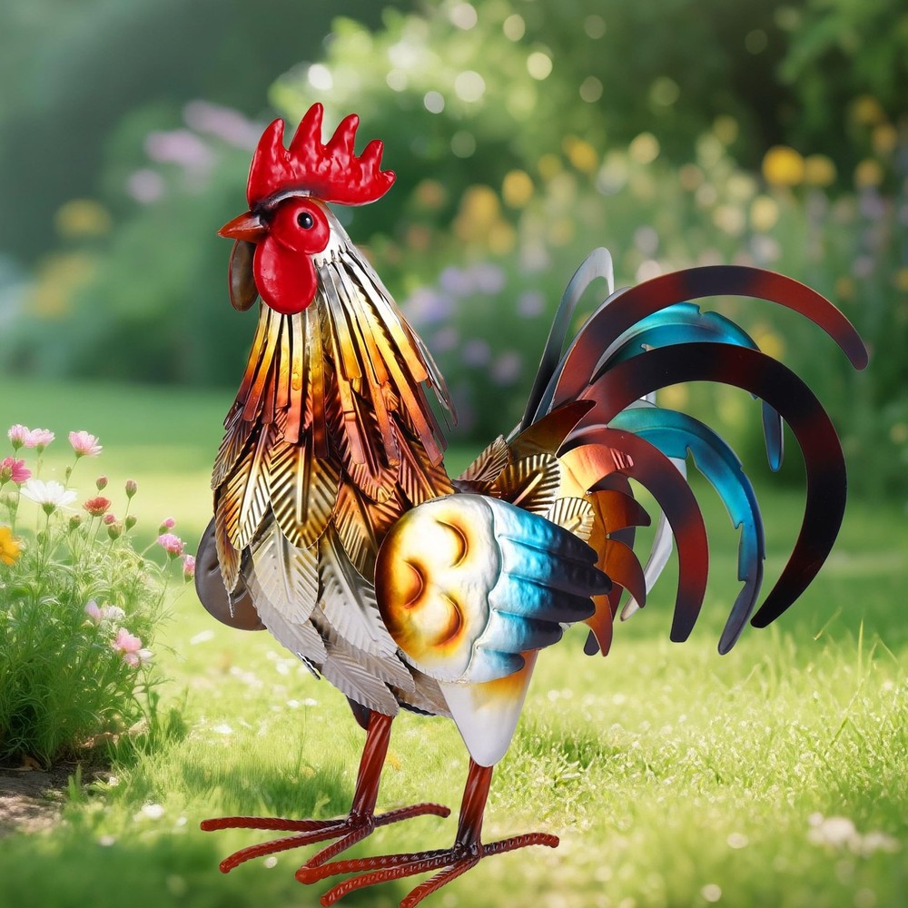Rooster Garden Statue Outdoor Chicken Sculpture Yard Art for Patio or Kitchen Decor