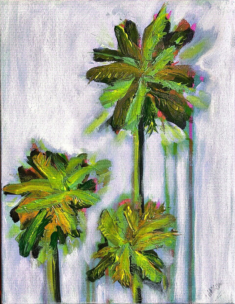 UNFRAMED Palm Trees Original painting on Сanvas wall-art signed
