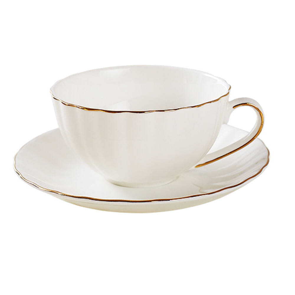 Simple Tea Cups and Saucers Gold Coffee with Lid Set Bone Porcelain Mug Office