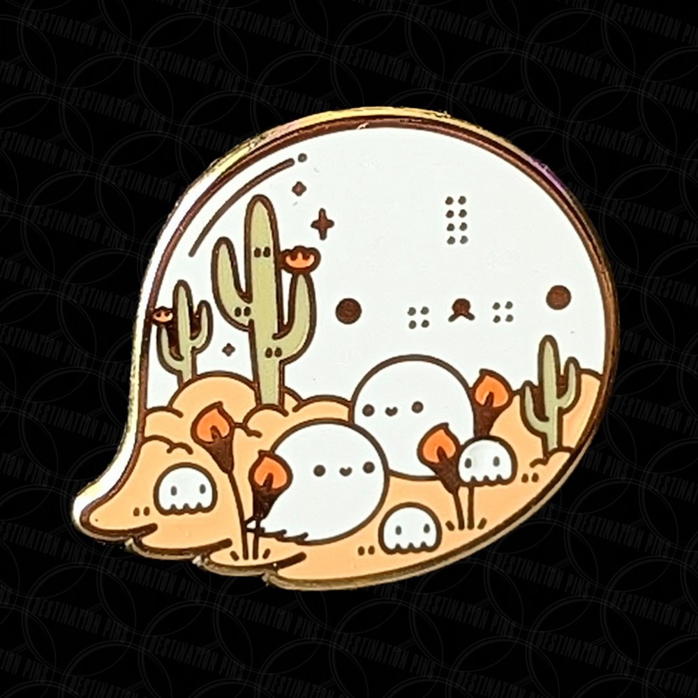 Cute Cartoon Ghosts In A Desert Landscape Enamel Pin