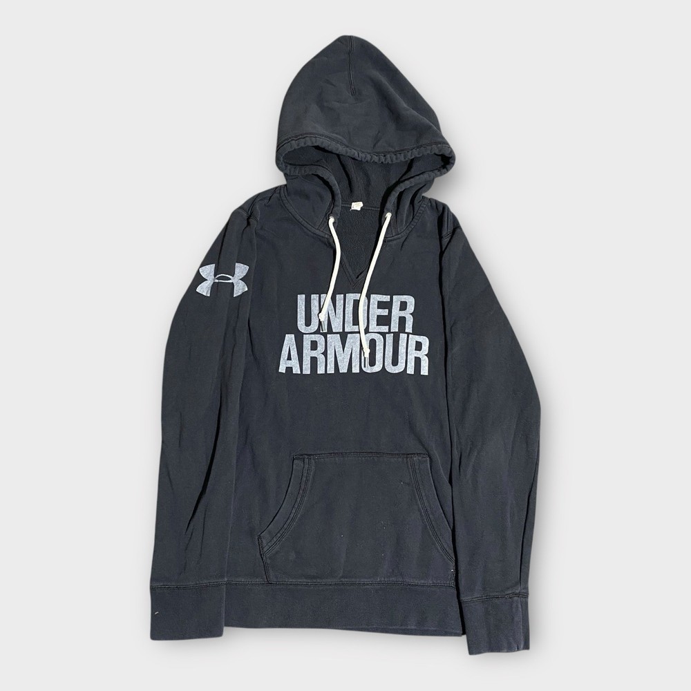 Under Armour Hoodie Sweatshirt Women's Small Black Drawstring V-Neck Long Sleeve