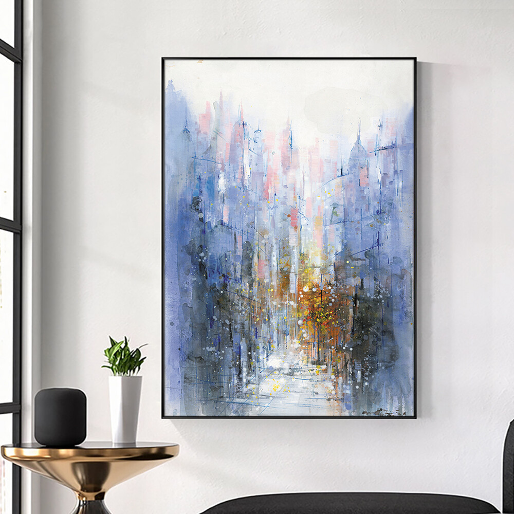 Abstract Light Purple Building Painting Hand Painted Oil Painting On Canvas