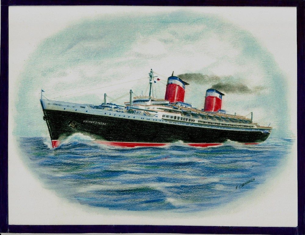 Original Art Work ...SS UNITED STATES...Ocean Liner...US Line.... profile