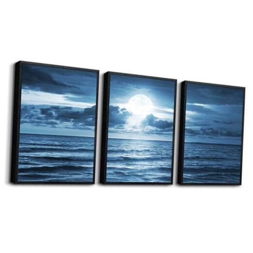 Black Framed Wall 12x16inches*3pcs (Black Framed) Blue Sea View Black Framed
