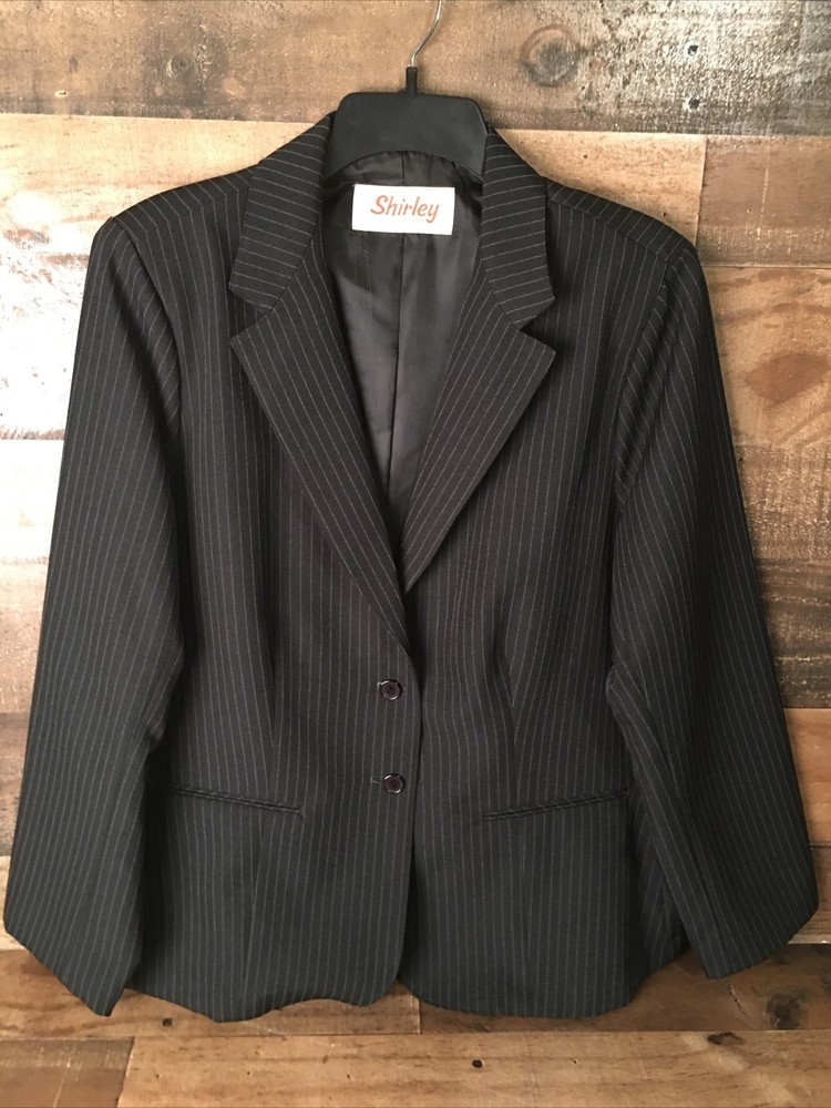 Vtg Womens Shirley of Atlanta Black Pinstripe Jacket Blazer With Lining Prop