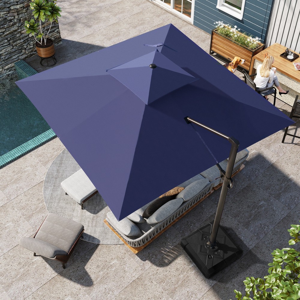 11ft Rotatable Patio Cantilever Umbrella with Double Canopy Design
