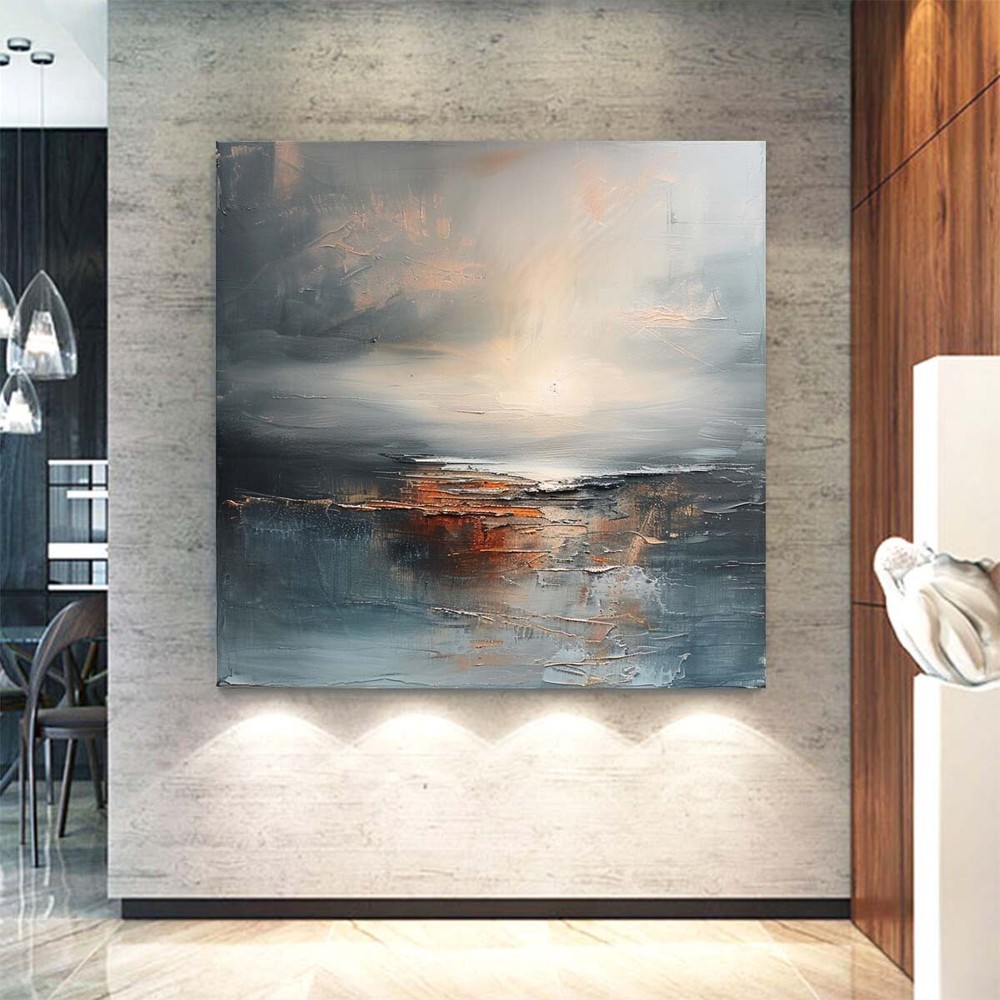 Hand-painted Gray Sea abstract oil Painting on canvas Home Wall Decor 31in