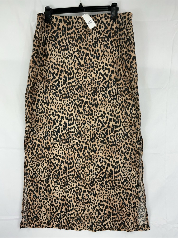 NWT Gap Women's Large Linen-Blend Maxi Slip Skirt Leopard Print