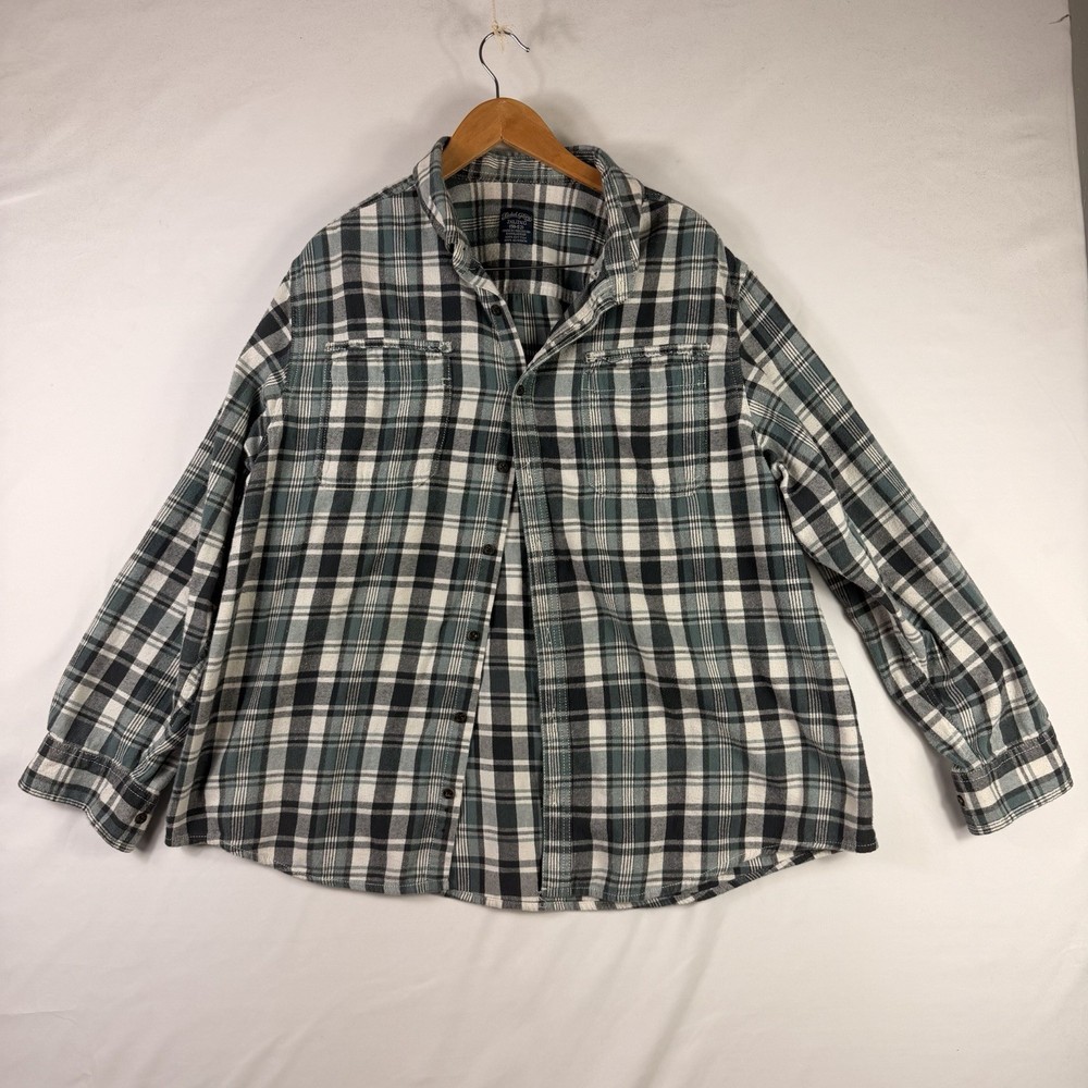 Faded Glory Mens Black White Long Sleeve Flannel Shirt Button Up 100% Cotton 2XL