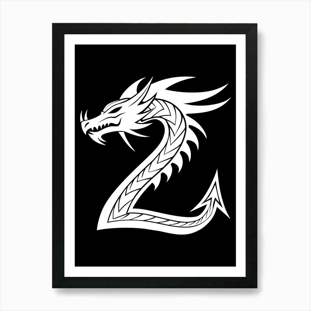Dragon Alphabet, Letter Z, White Dr Framed Wall Art Poster Canvas Print Picture