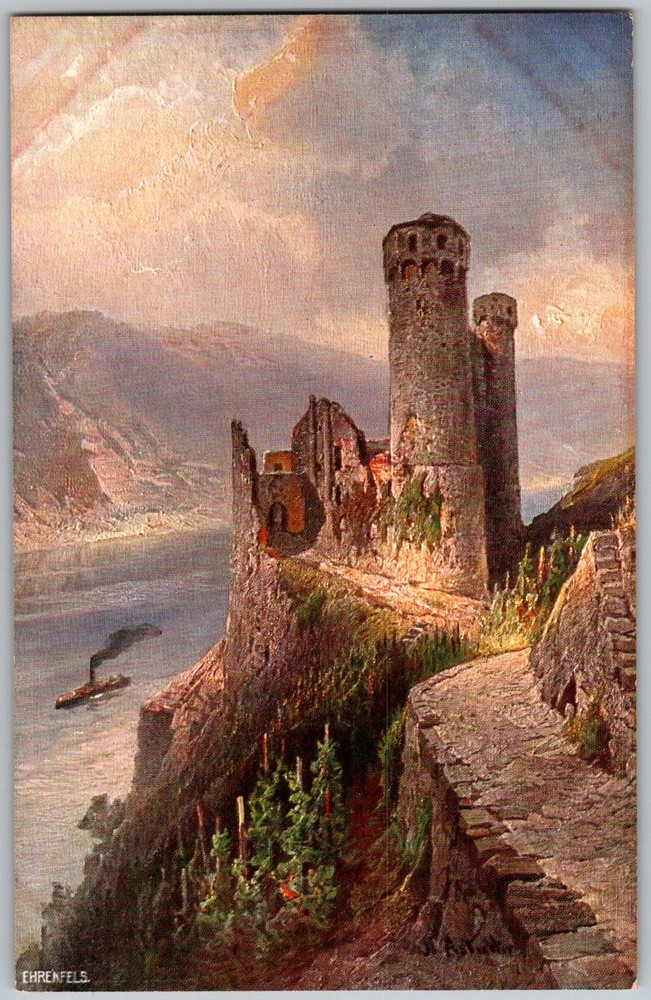 Antique Postcard Ruine Ehrenfels Castle Rhine Rudesheim, DE 1910s