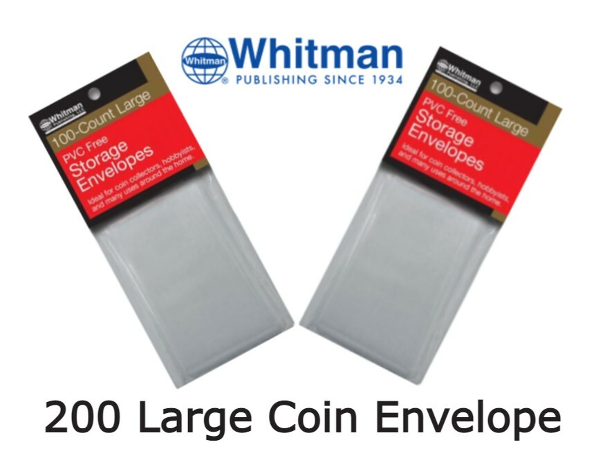 200 Whitman PVC Acid Free Storage LARGE Coin Envelopes 2X3.25 Clear Display NEW-image