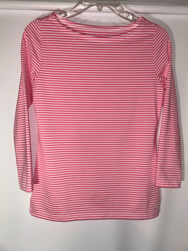Vineyard Vines Women's (XXS) Pink/White Striped Sankaty Long Sleeve Shirt Top