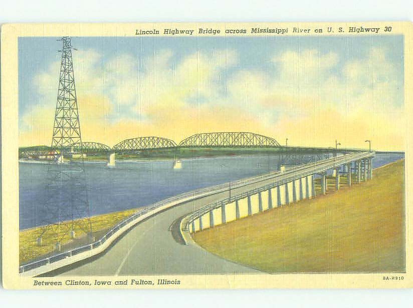 Unused Linen BRIDGE SCENE Clinton Iowa And Fulton Illinois IL : 60k cards HQ9815