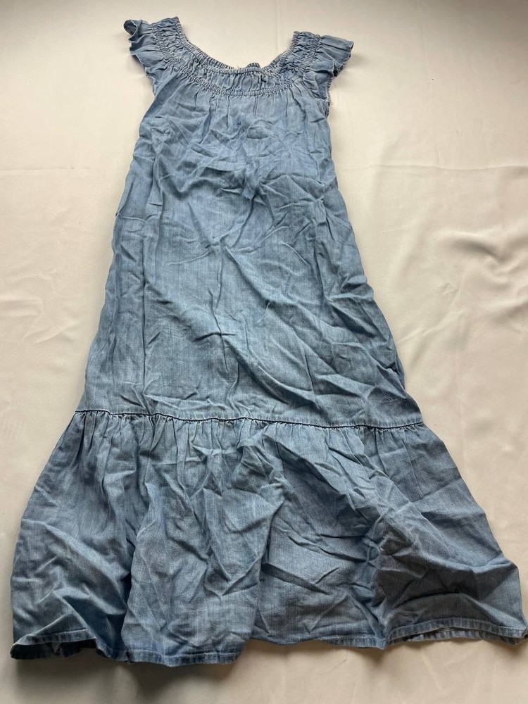 Loft Denim Maxi Dress Womens Size XSP Blue Flutter Sleeve Tiered Scoop Neck