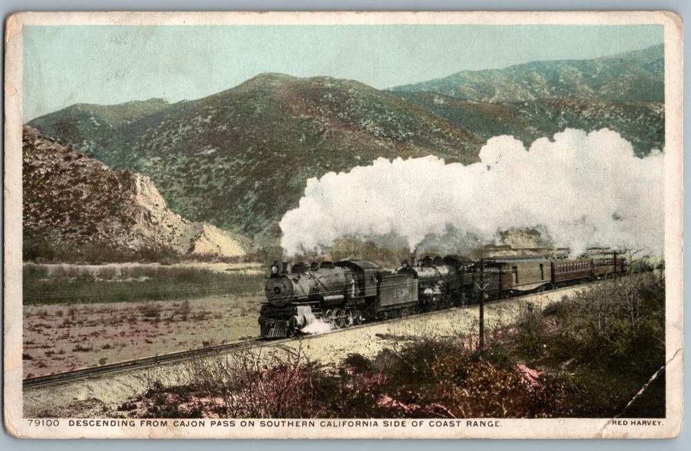 CA San Bernardino Cajon Pass San Gabriel Valley Santa Fe Railroad Train Postcard