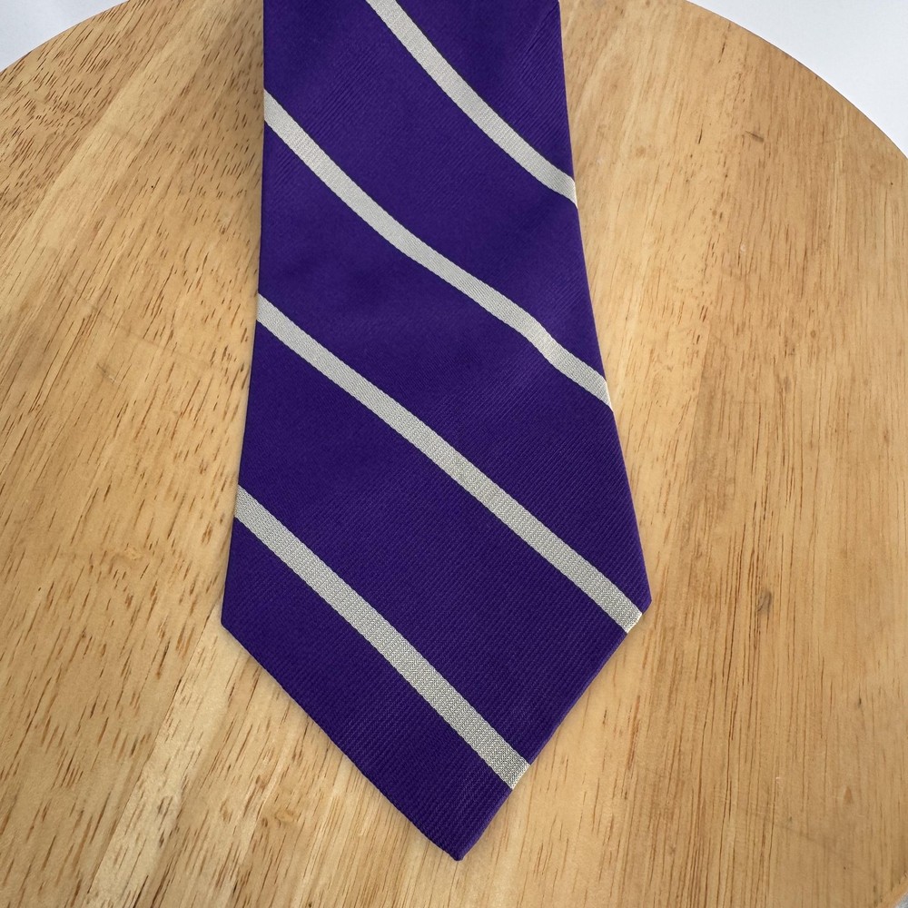 Vintage Polo Ralph Lauren Tie Mens Purple Stripe Silk Handmade Mark Shale USA