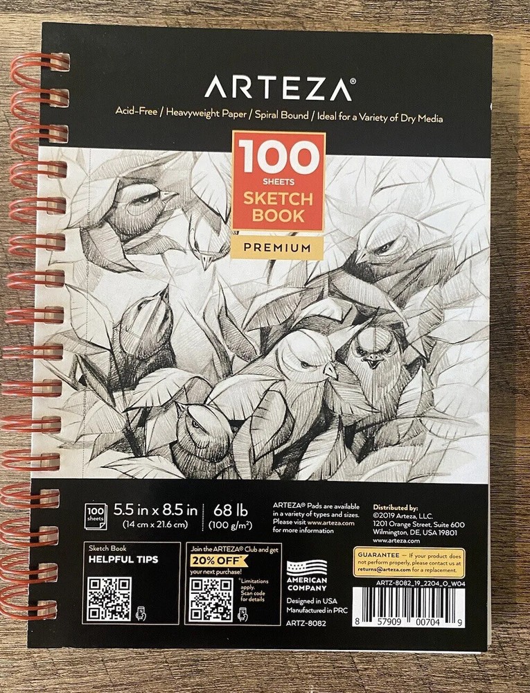 Arteza Sketchbook 100 Sheets Spiral Bound 5.5 x 8.5