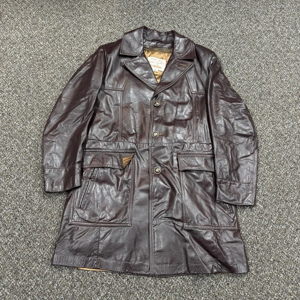 True Vintage Leather Jacket Brown 1970s Angel Skin Grais 40 Coat Size Large
