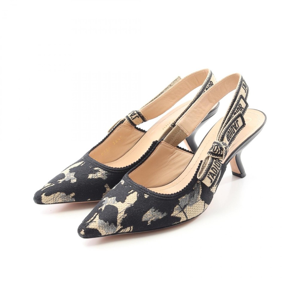 Christian Dior J'Adior Black Canvas Slingback Pumps Size 36.5 Pre-Owned