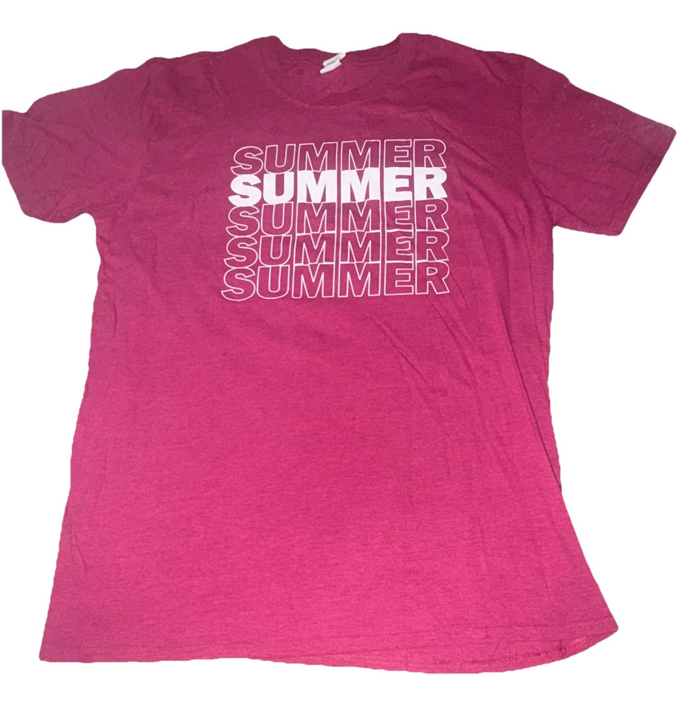 Gildan Softstyle Pink womens Short Sleeve Crew Neck Summer Graphic Tee Size L