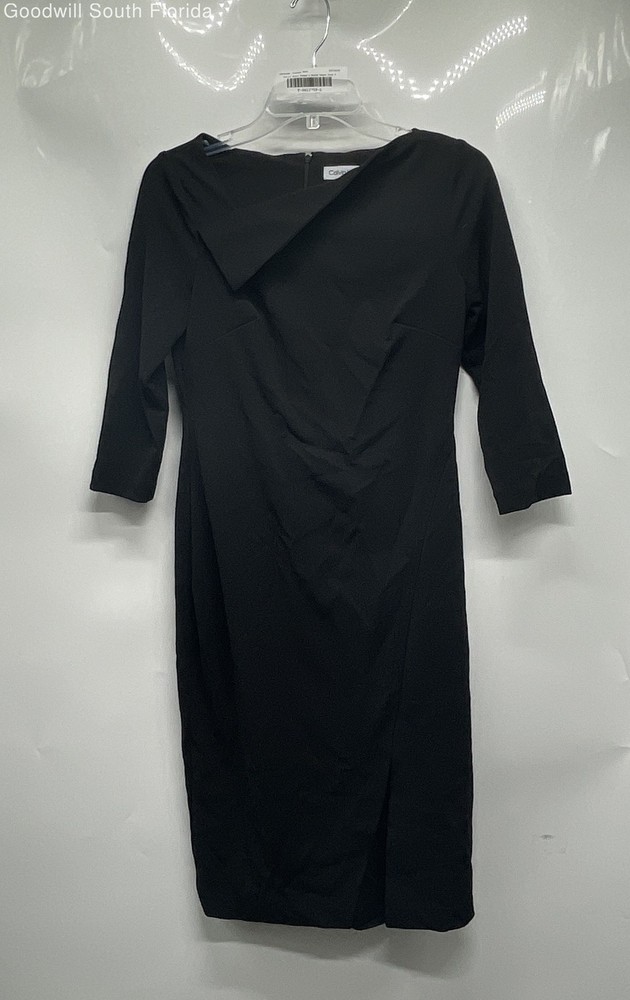 Calvin Klein Womens Black Back Zip 3/4 Sleeve Midi Sheath Dress Size 4