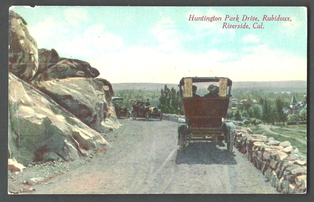 RIVERSIDE CAL. Huntington Park Drive Rubidoux c. 1910 Newman Postcard