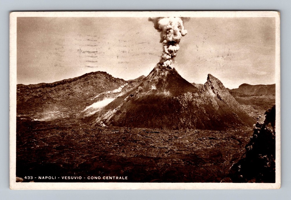 Italy- Naples Vesuvius Volcano Souvenir Postal Old Card View Vintage Postcard