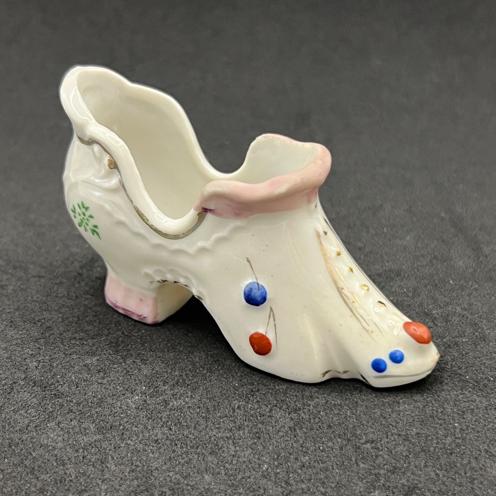 Vintage PICO Occupied Japan Miniature Porcelain Shoe Slipper Figurine Pink Rose
