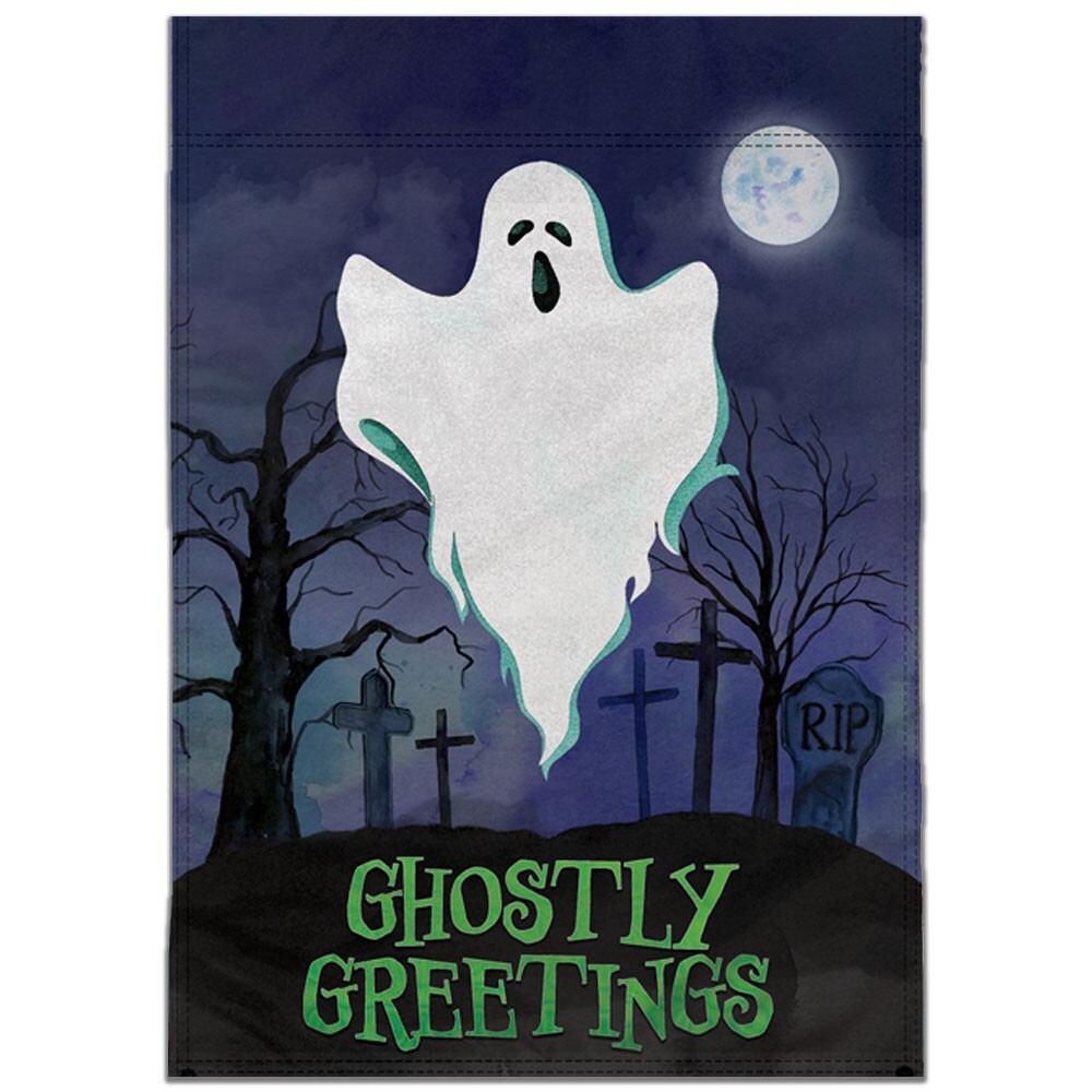 Ghostly Greetings Halloween Garden Flag 12x18in Double-Sided Flag Yard Porch