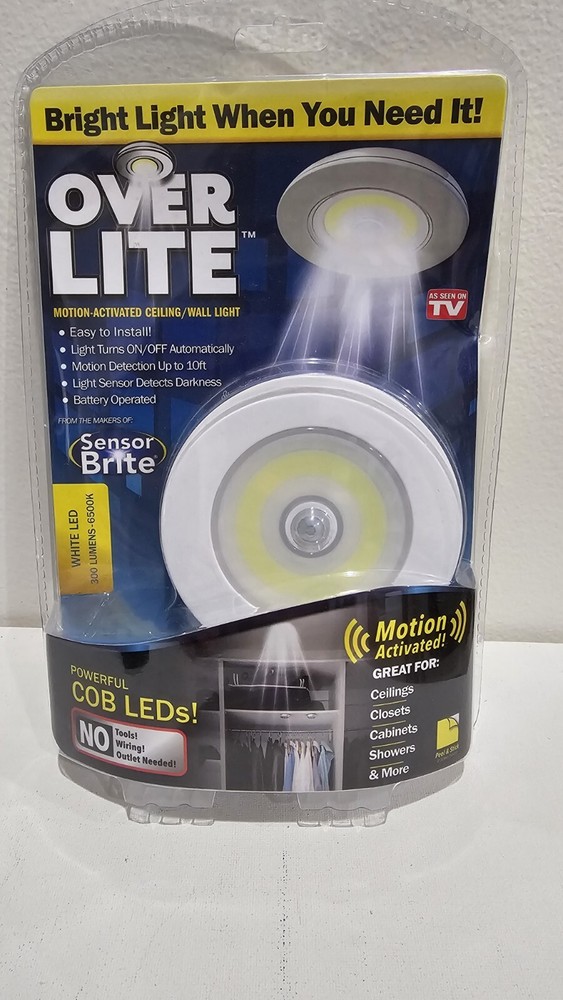 NEW Over Lite White Ultra-Overhead Motion Activated LED Night Light Sealed/35