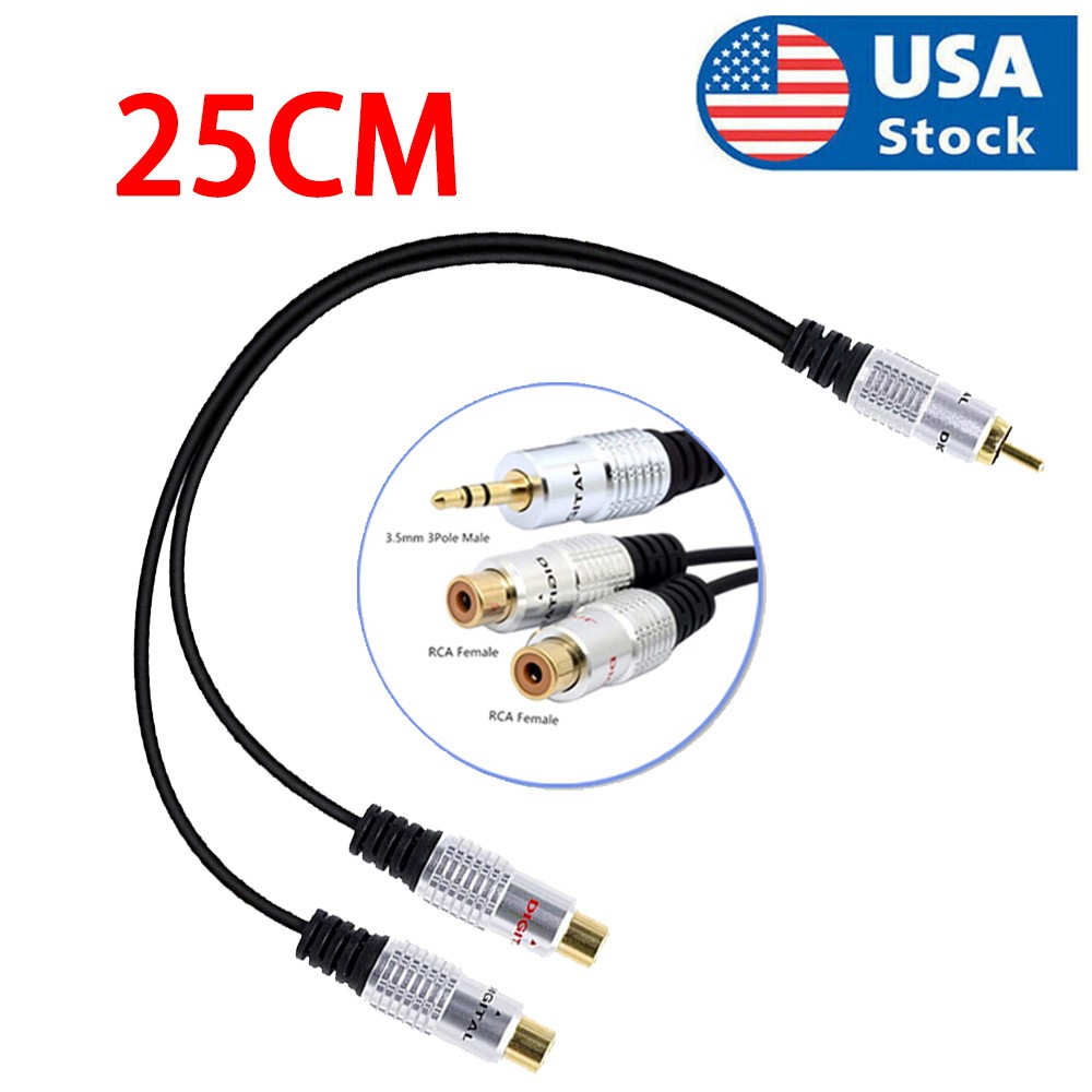 3.5mm Male to Dual RCA Female Audio Adapter Cable 10 Inch Headphone Cord