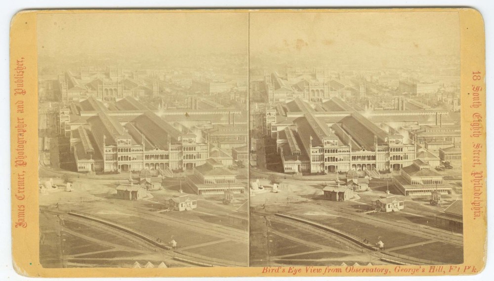 G2548~ PHILADELPHIA – 1870s Bird’s Eye Stereoview 1876 Centennial Expo